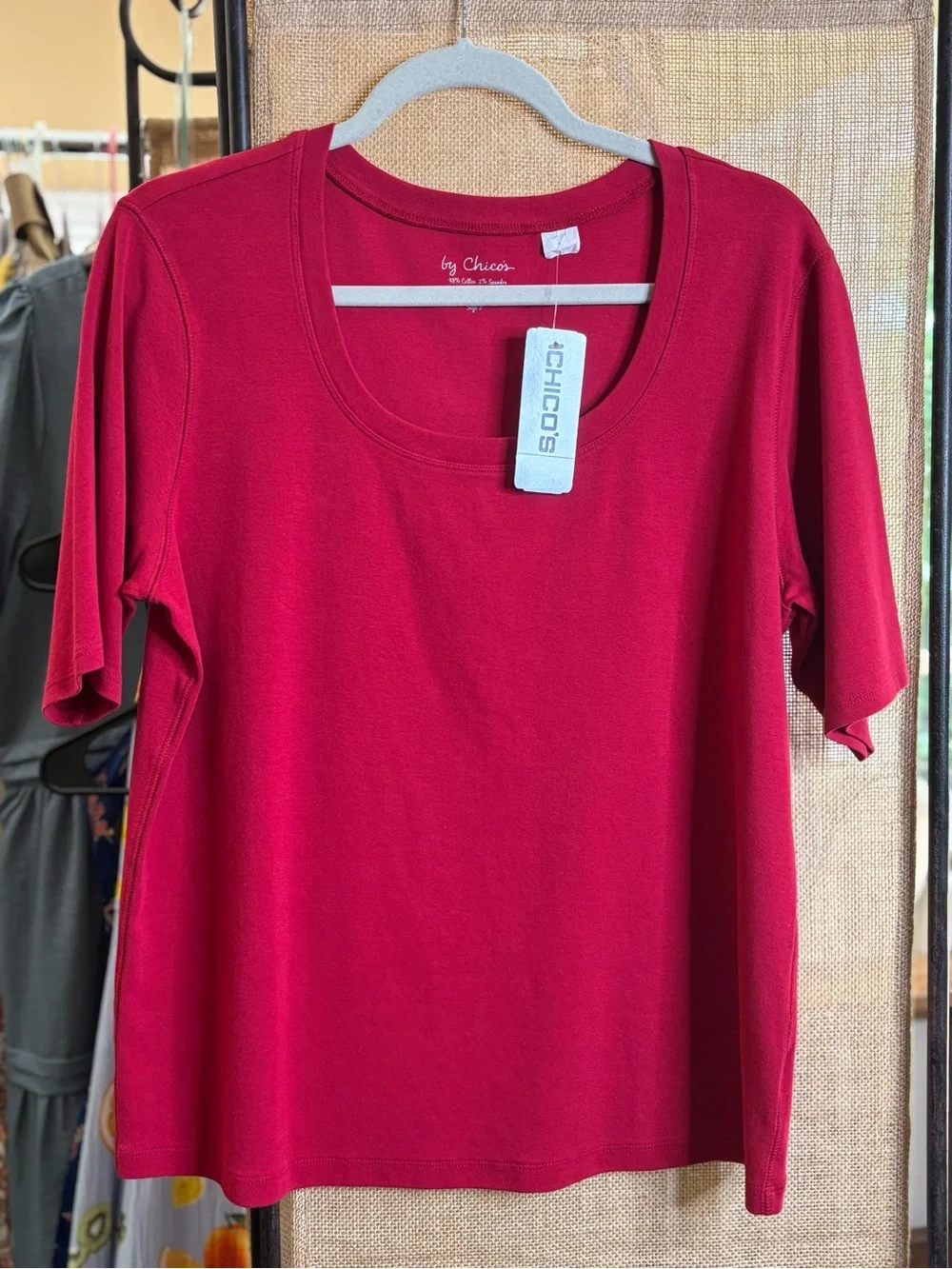 Chico's Scoop Neck Short Sleeve Top — Crimson Red - Picture 2 of 5